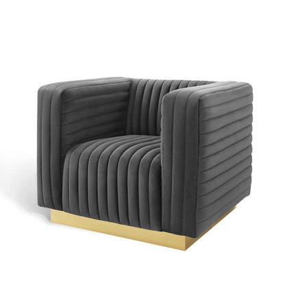 Charisma Channel Tufted Performance Velvet Accent Armchair, Velvet, Dark Grey Gray, 18683