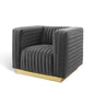 Charisma Channel Tufted Performance Velvet Accent Armchair, Velvet, Dark Grey Gray, 18683