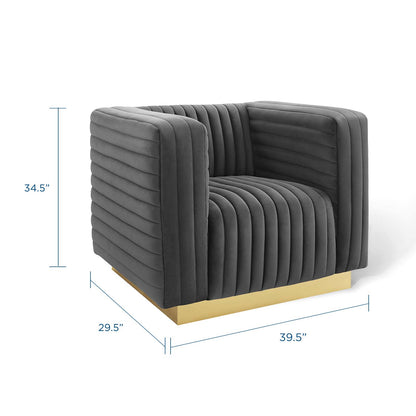 Charisma Channel Tufted Performance Velvet Accent Armchair, Velvet, Dark Grey Gray, 18683