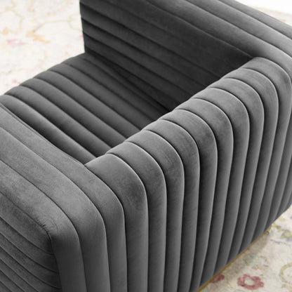 Charisma Channel Tufted Performance Velvet Accent Armchair, Velvet, Dark Grey Gray, 18683