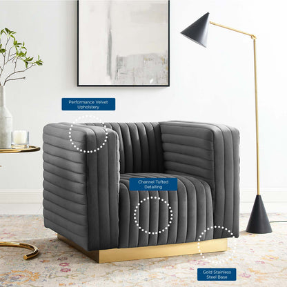 Charisma Channel Tufted Performance Velvet Accent Armchair, Velvet, Dark Grey Gray, 18683