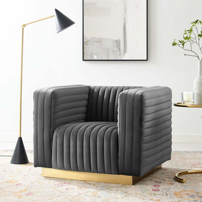 Charisma Channel Tufted Performance Velvet Accent Armchair, Velvet, Dark Grey Gray, 18683