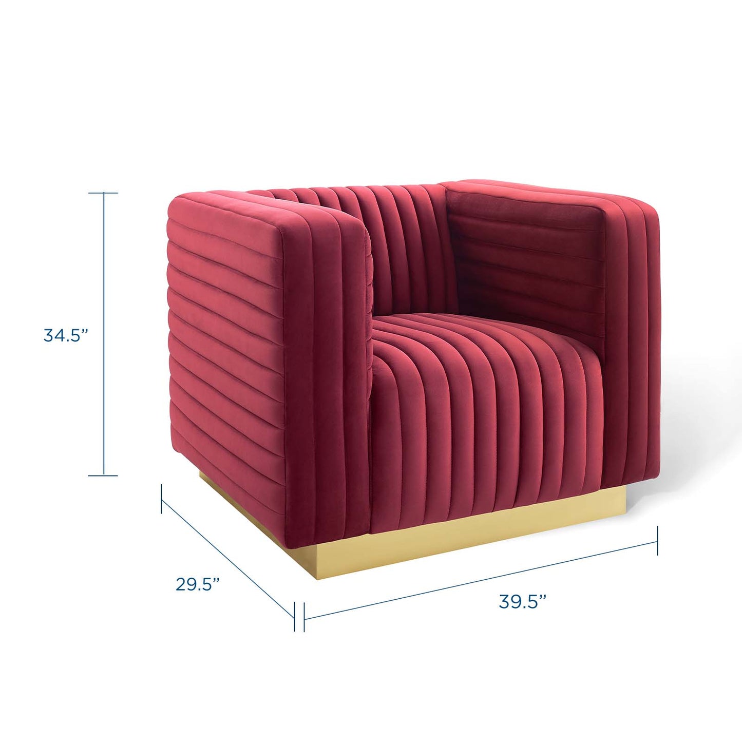 Charisma Channel Tufted Performance Velvet Accent Armchair, Velvet, Red, 18684