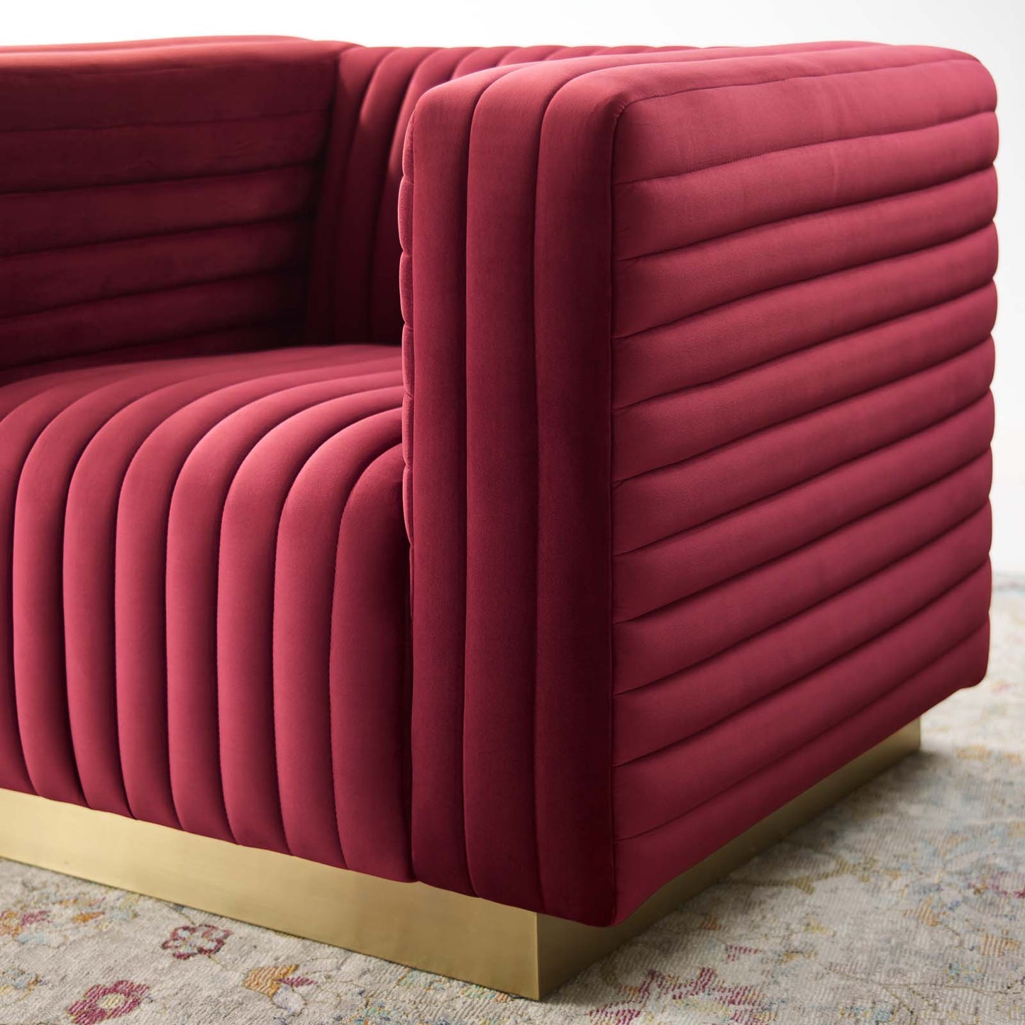 Charisma Channel Tufted Performance Velvet Accent Armchair, Velvet, Red, 18684