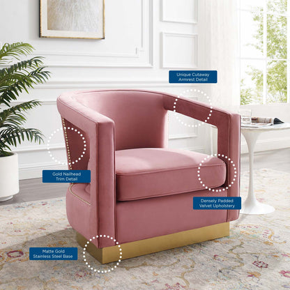Frolick Performance Velvet Armchair, Velvet, Pink, 18687