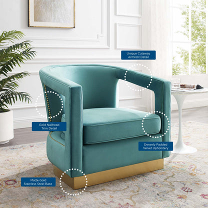 Frolick Performance Velvet Armchair, Velvet, Blue, 18689
