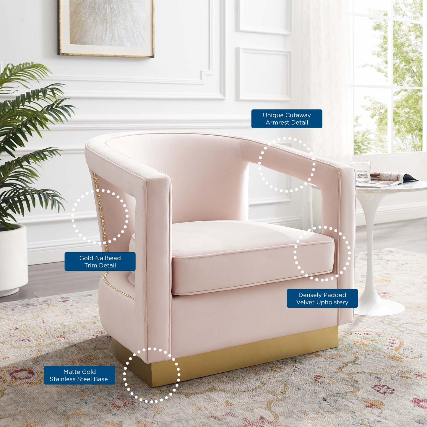 Frolick Performance Velvet Armchair, Velvet, Pink, 18691