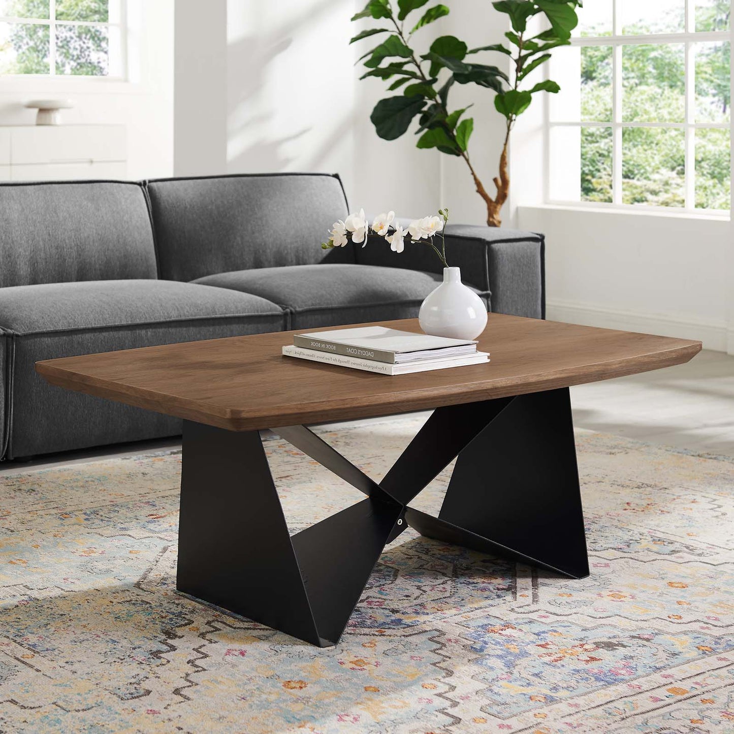 Gemini Coffee Table, Wood, Metal Steel, Brown Walnut, 18693
