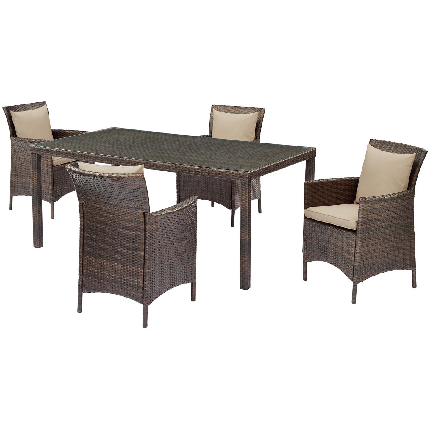 Conduit 5 Piece Outdoor Patio Wicker Rattan Set, Rattan Wicker, Brown Beige, 18033