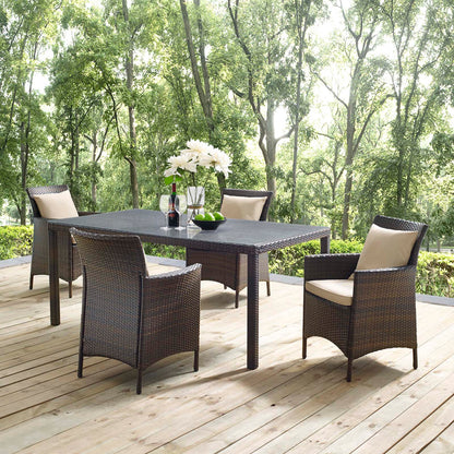 Conduit 5 Piece Outdoor Patio Wicker Rattan Set, Rattan Wicker, Brown Beige, 18033