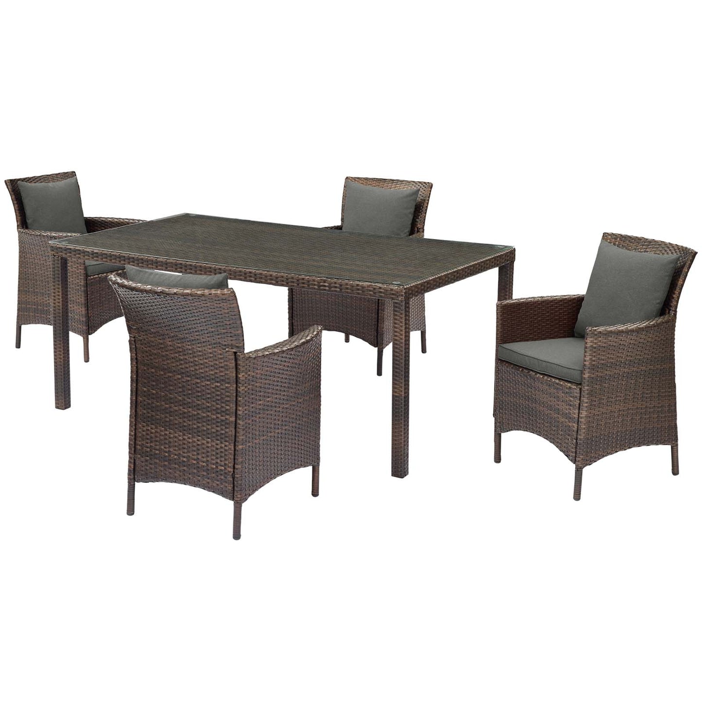 Conduit 5 Piece Outdoor Patio Wicker Rattan Set, Rattan Wicker, Brown Gray Grey, 18034