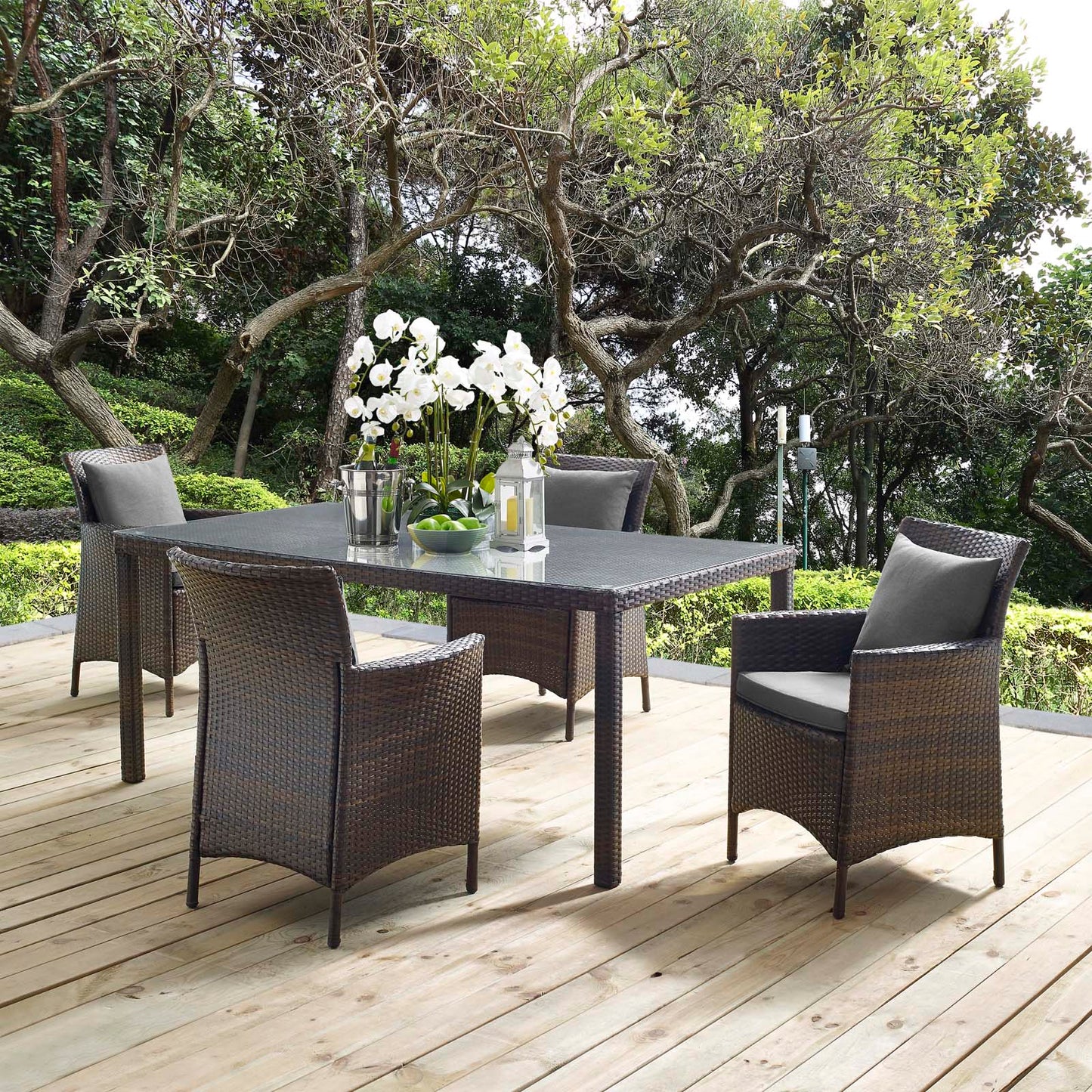 Conduit 5 Piece Outdoor Patio Wicker Rattan Set, Rattan Wicker, Brown Gray Grey, 18034