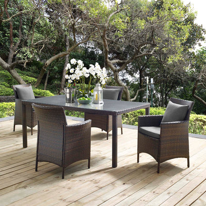 Conduit 5 Piece Outdoor Patio Wicker Rattan Set, Rattan Wicker, Brown Gray Grey, 18034