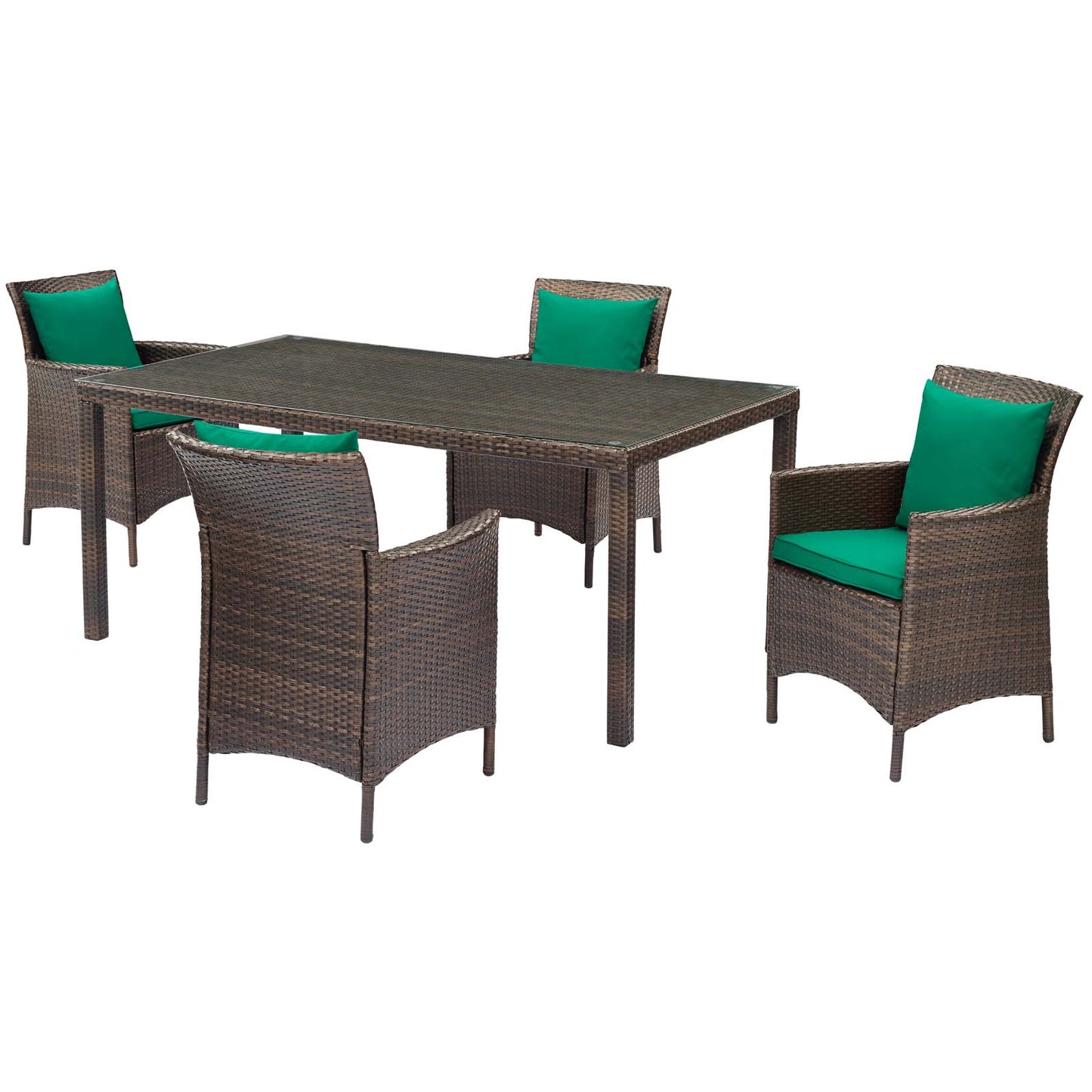 Conduit 5 Piece Outdoor Patio Wicker Rattan Set, Rattan Wicker, Brown Green, 18036