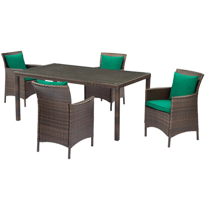 Conduit 5 Piece Outdoor Patio Wicker Rattan Set, Rattan Wicker, Brown Green, 18036