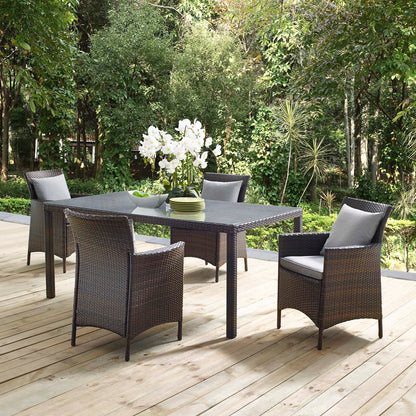 Conduit 5 Piece Outdoor Patio Wicker Rattan Set, Rattan Wicker, Brown Gray Grey, 18037