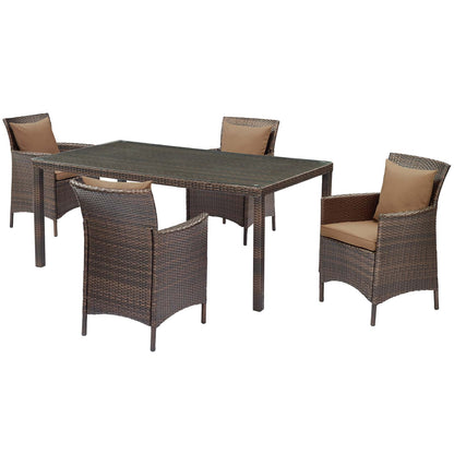 Conduit 5 Piece Outdoor Patio Wicker Rattan Set, Rattan Wicker, Brown, 18038