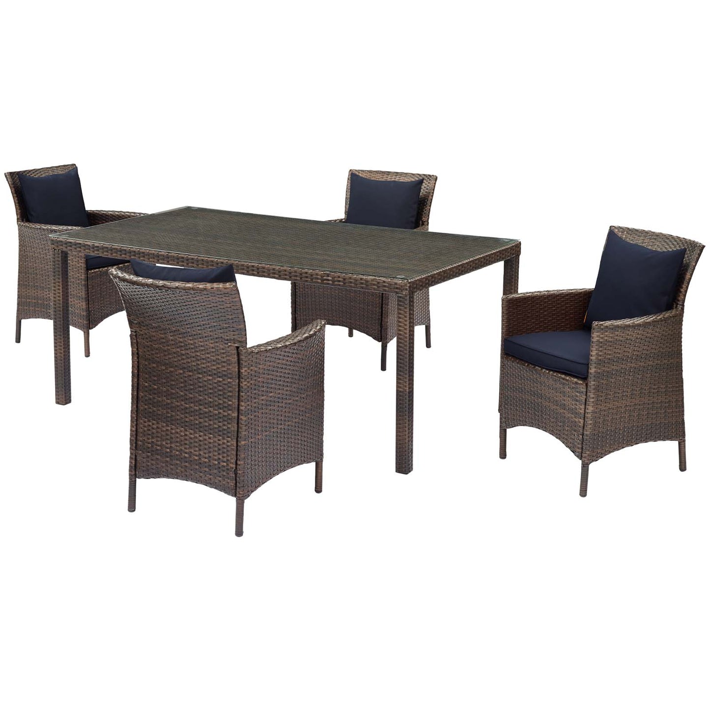 Conduit 5 Piece Outdoor Patio Wicker Rattan Set, Rattan Wicker, Brown Navy Blue, 18039