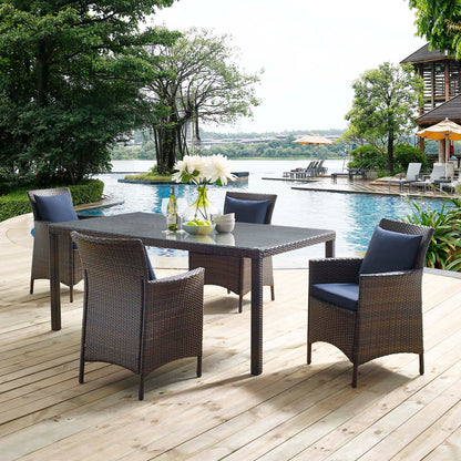 Conduit 5 Piece Outdoor Patio Wicker Rattan Set, Rattan Wicker, Brown Navy Blue, 18039