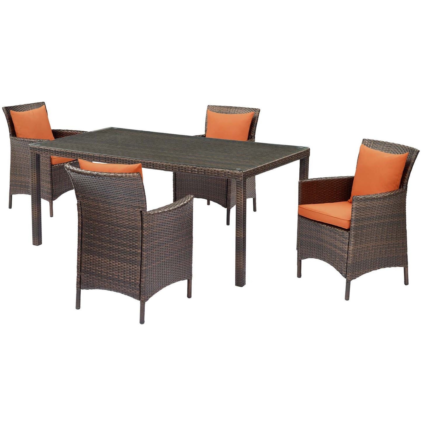 Conduit 5 Piece Outdoor Patio Wicker Rattan Set, Rattan Wicker, Brown Orange, 18040