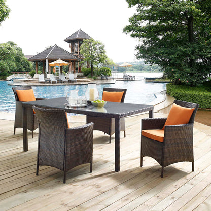 Conduit 5 Piece Outdoor Patio Wicker Rattan Set, Rattan Wicker, Brown Orange, 18040