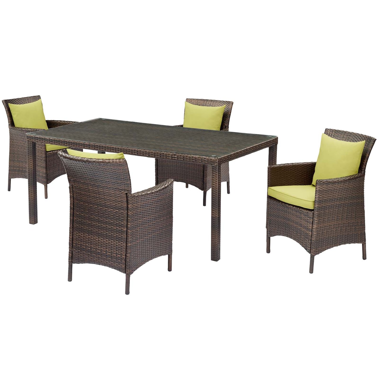 Conduit 5 Piece Outdoor Patio Wicker Rattan Set, Rattan Wicker, Brown Green, 18041