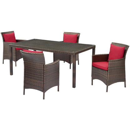 Conduit 5 Piece Outdoor Patio Wicker Rattan Set, Rattan Wicker, Brown Red, 18042