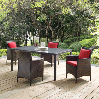 Conduit 5 Piece Outdoor Patio Wicker Rattan Set, Rattan Wicker, Brown Red, 18042