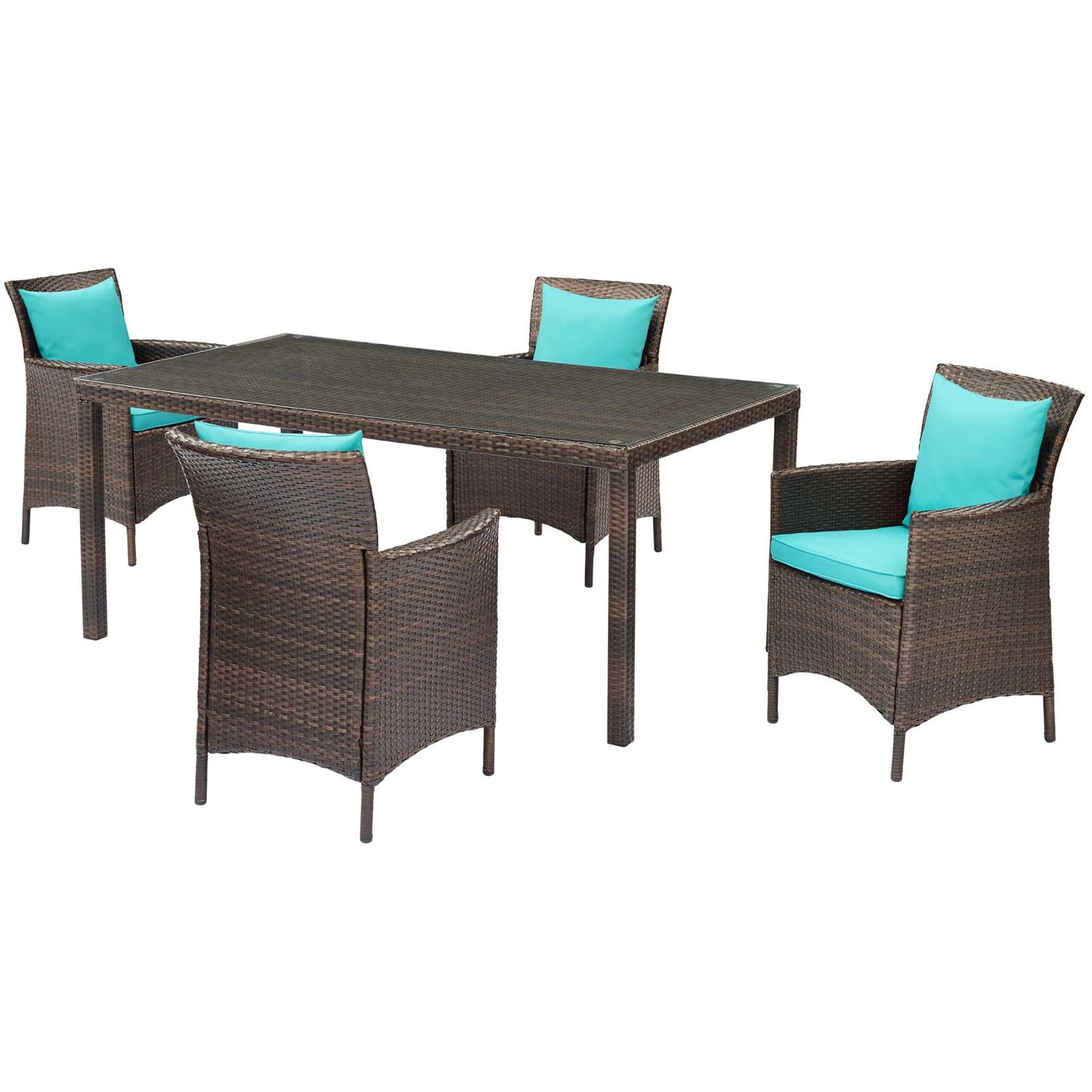 Conduit 5 Piece Outdoor Patio Wicker Rattan Set, Rattan Wicker, Brown Blue, 18043