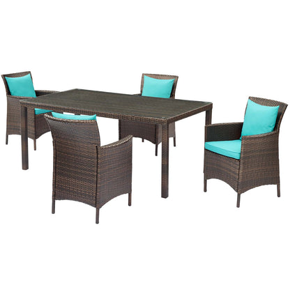 Conduit 5 Piece Outdoor Patio Wicker Rattan Set, Rattan Wicker, Brown Blue, 18043