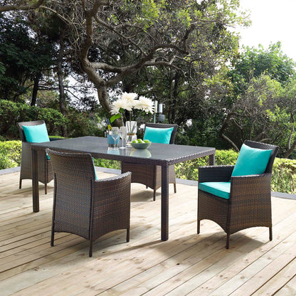 Conduit 5 Piece Outdoor Patio Wicker Rattan Set, Rattan Wicker, Brown Blue, 18043