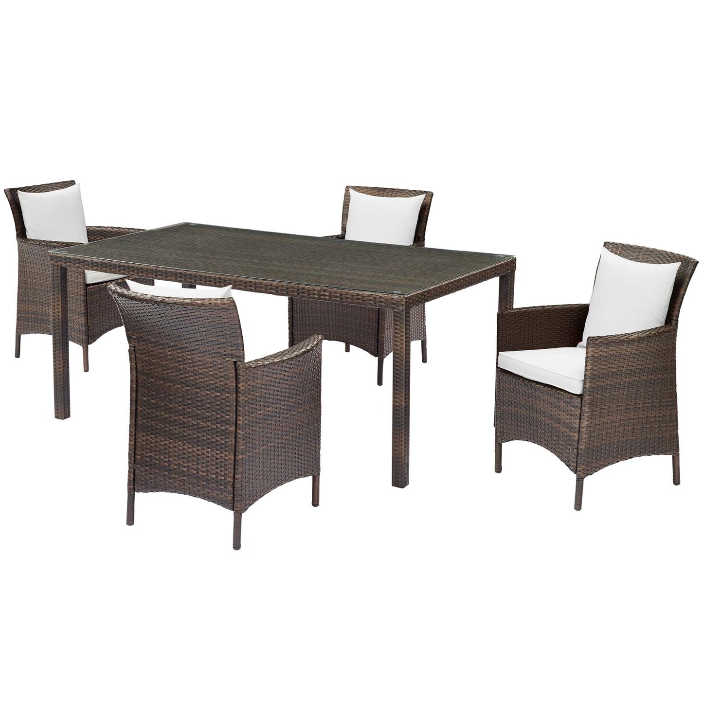 Conduit 5 Piece Outdoor Patio Wicker Rattan Set, Rattan Wicker, Brown White, 18044