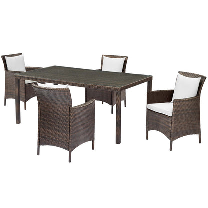 Conduit 5 Piece Outdoor Patio Wicker Rattan Set, Rattan Wicker, Brown White, 18044