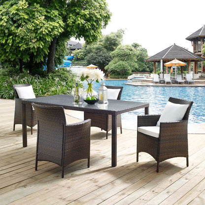 Conduit 5 Piece Outdoor Patio Wicker Rattan Set, Rattan Wicker, Brown White, 18044