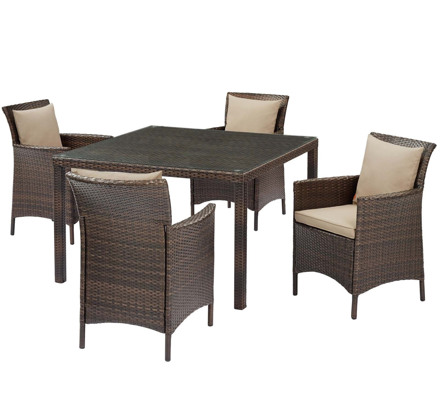 Conduit 5 Piece Outdoor Patio Wicker Rattan Set, Rattan Wicker, Brown Beige, 18045