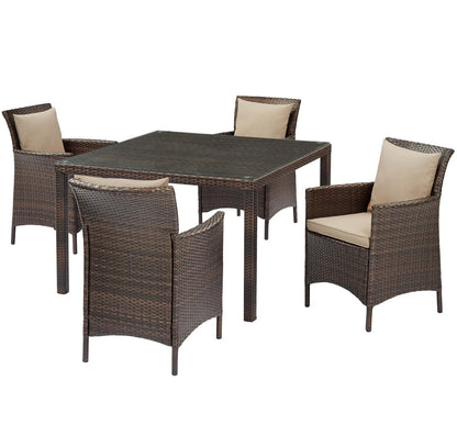 Conduit 5 Piece Outdoor Patio Wicker Rattan Set, Rattan Wicker, Brown Beige, 18045