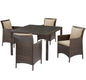 Conduit 5 Piece Outdoor Patio Wicker Rattan Set, Rattan Wicker, Brown Beige, 18045