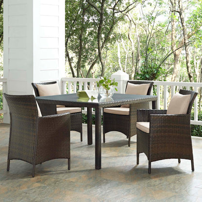 Conduit 5 Piece Outdoor Patio Wicker Rattan Set, Rattan Wicker, Brown Beige, 18045