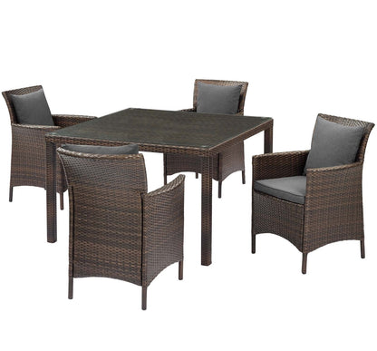 Conduit 5 Piece Outdoor Patio Wicker Rattan Set, Rattan Wicker, Brown Gray Grey, 18046