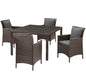 Conduit 5 Piece Outdoor Patio Wicker Rattan Set, Rattan Wicker, Brown Gray Grey, 18046