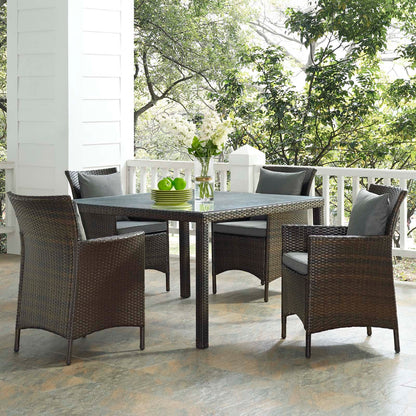 Conduit 5 Piece Outdoor Patio Wicker Rattan Set, Rattan Wicker, Brown Gray Grey, 18046