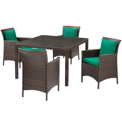 Conduit 5 Piece Outdoor Patio Wicker Rattan Set, Rattan Wicker, Brown Green, 18048