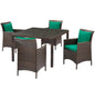 Conduit 5 Piece Outdoor Patio Wicker Rattan Set, Rattan Wicker, Brown Green, 18048