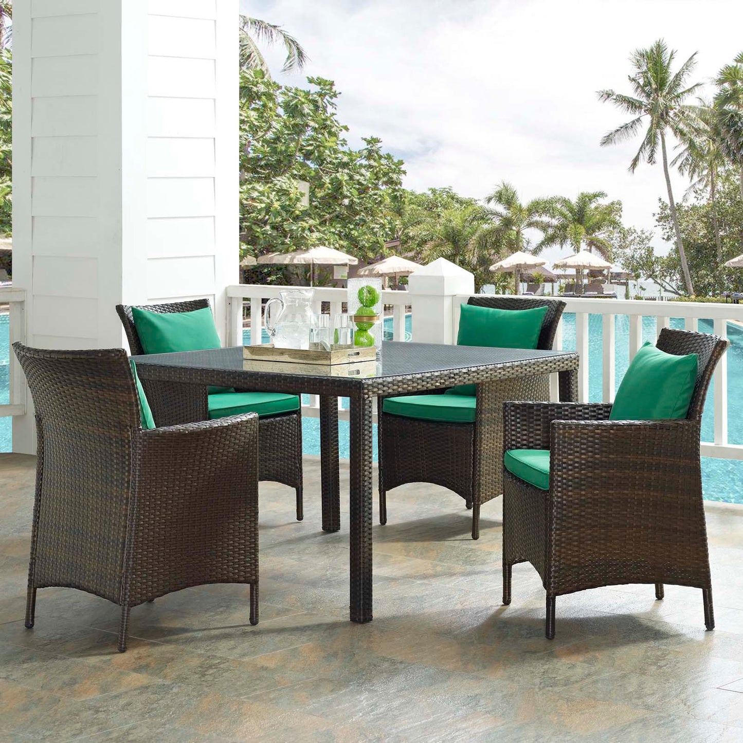 Conduit 5 Piece Outdoor Patio Wicker Rattan Set, Rattan Wicker, Brown Green, 18048