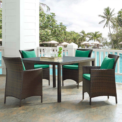 Conduit 5 Piece Outdoor Patio Wicker Rattan Set, Rattan Wicker, Brown Green, 18048
