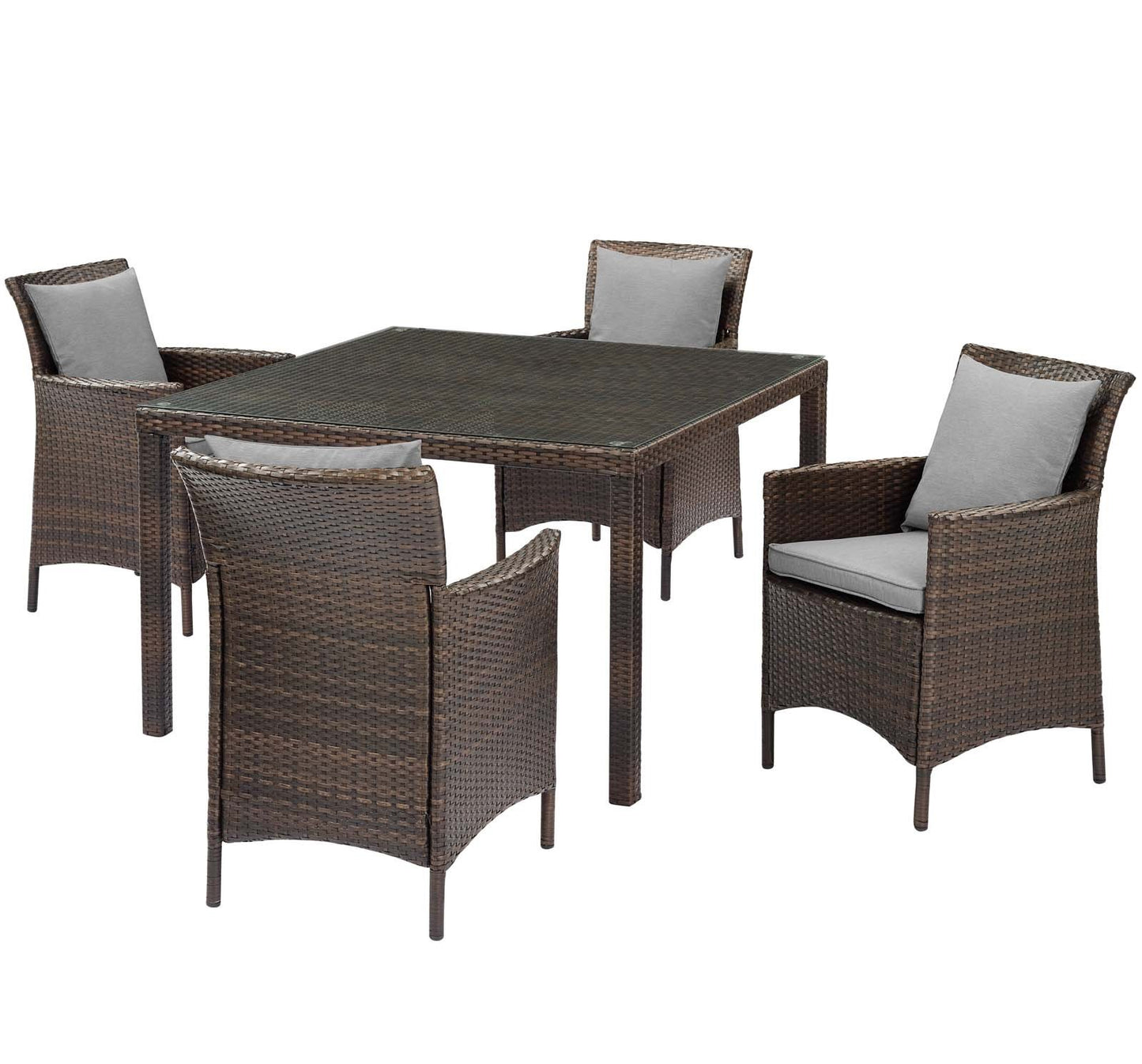 Conduit 5 Piece Outdoor Patio Wicker Rattan Set, Rattan Wicker, Brown Gray Grey, 18049