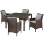 Conduit 5 Piece Outdoor Patio Wicker Rattan Set, Rattan Wicker, Brown Gray Grey, 18049