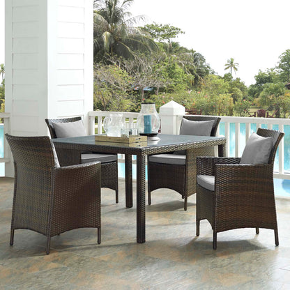 Conduit 5 Piece Outdoor Patio Wicker Rattan Set, Rattan Wicker, Brown Gray Grey, 18049