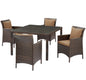 Conduit 5 Piece Outdoor Patio Wicker Rattan Set, Rattan Wicker, Brown, 18050