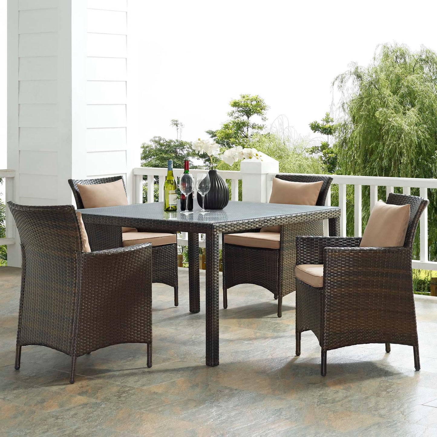Conduit 5 Piece Outdoor Patio Wicker Rattan Set, Rattan Wicker, Brown, 18050